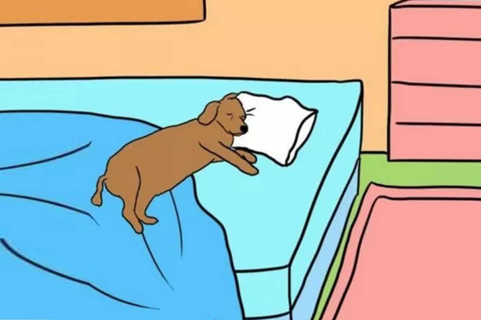 Иллюстрация собака в постели